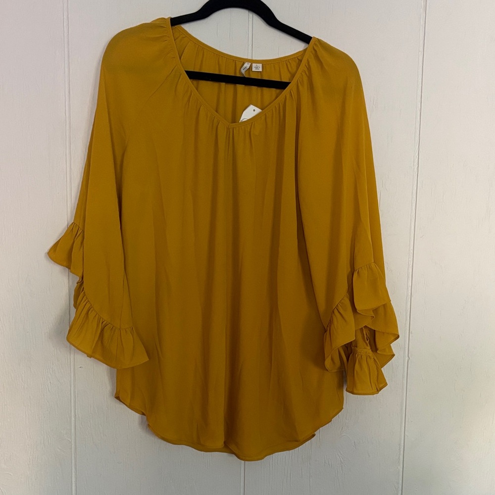 JM Collection Mustard Ruffle Sleeve Blouse